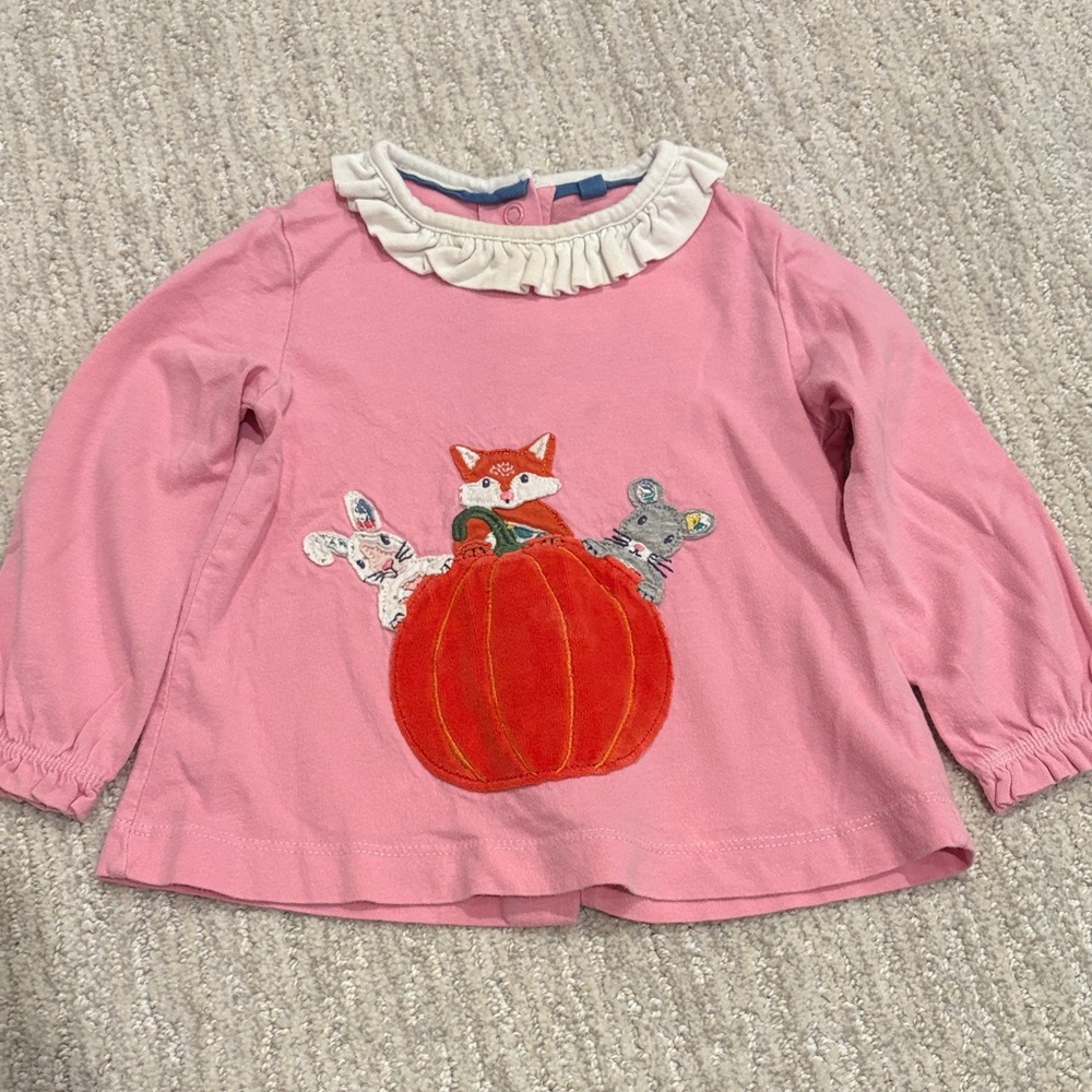 Baby Boden Pink Shirt with Fox, Bunny, Mouse and Pumpkin Design